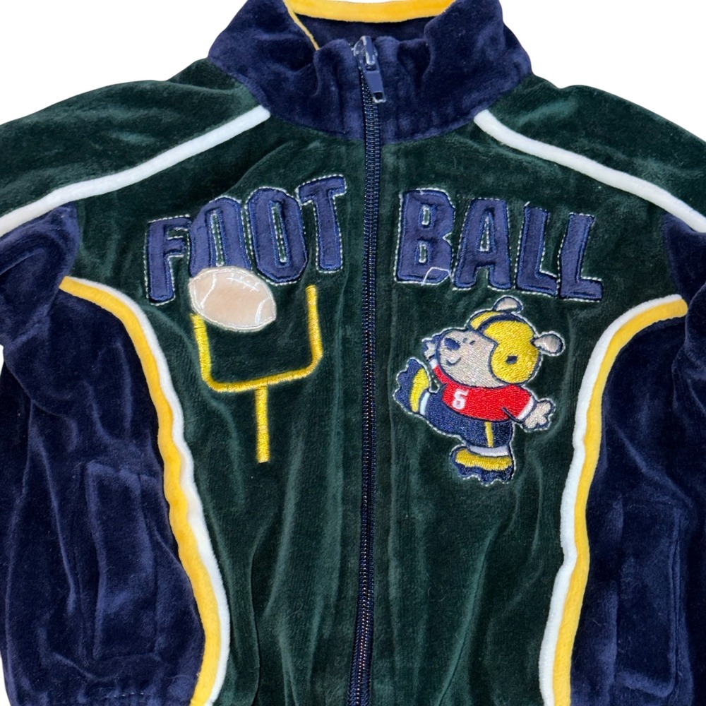 Baby Togs Football Velour Track Jacket 6-9 Months Zip Up Bear Sports Green Y2K